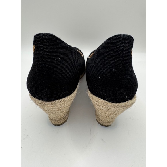 Viscata Shoes Women 9 Black Roses Canvas V Cut Espadrille Wedges Preppy Luxury - Picture 9 of 12